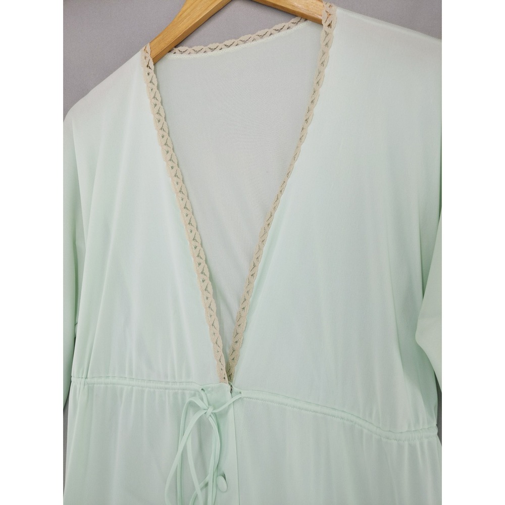 Vintage‎ Vanity Fair Robe Sz L 36 Mint Green Lace Trim Long Sleeve Button Front - Picture 2 of 11